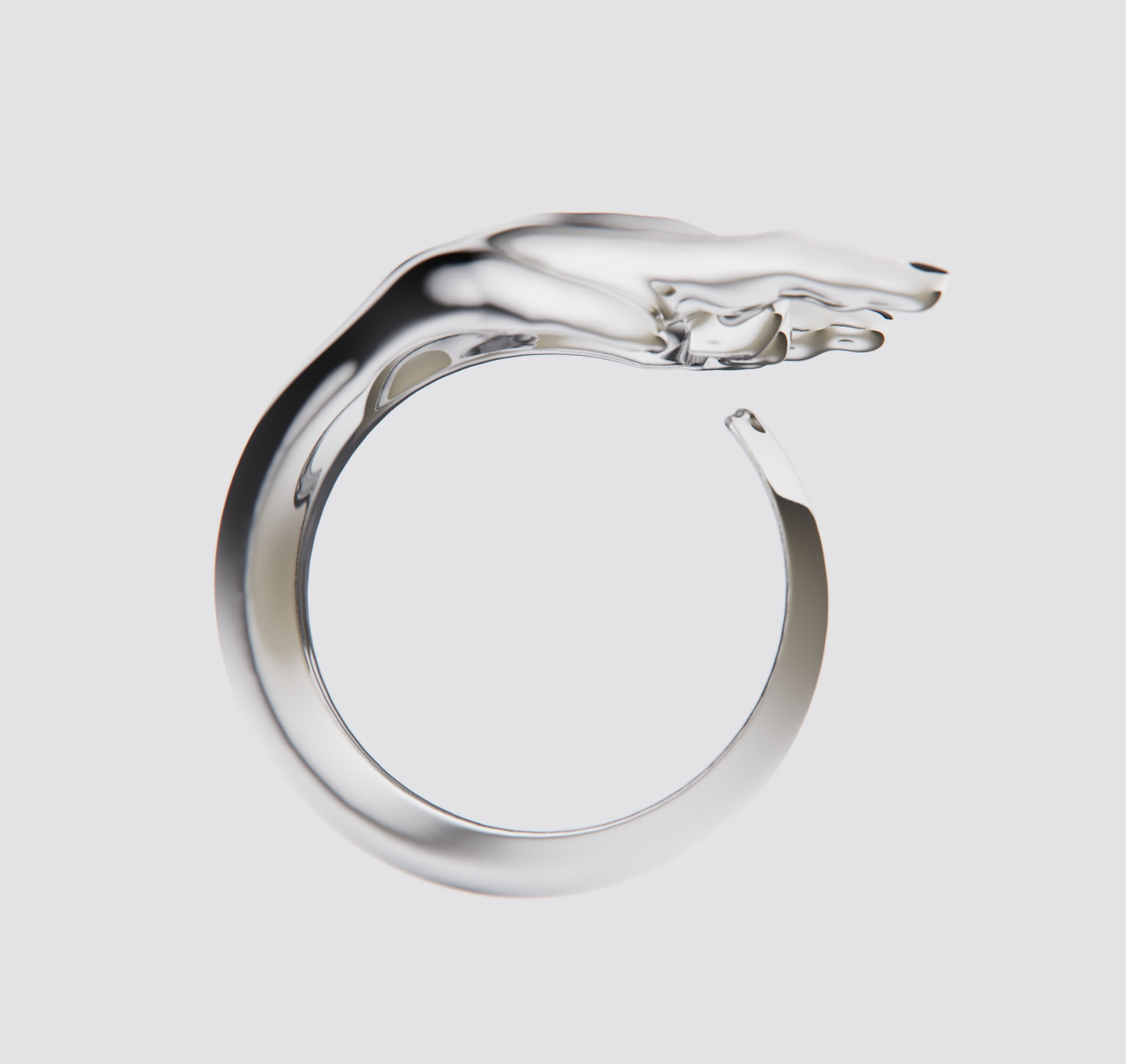 SILVER HAND HORNS RING