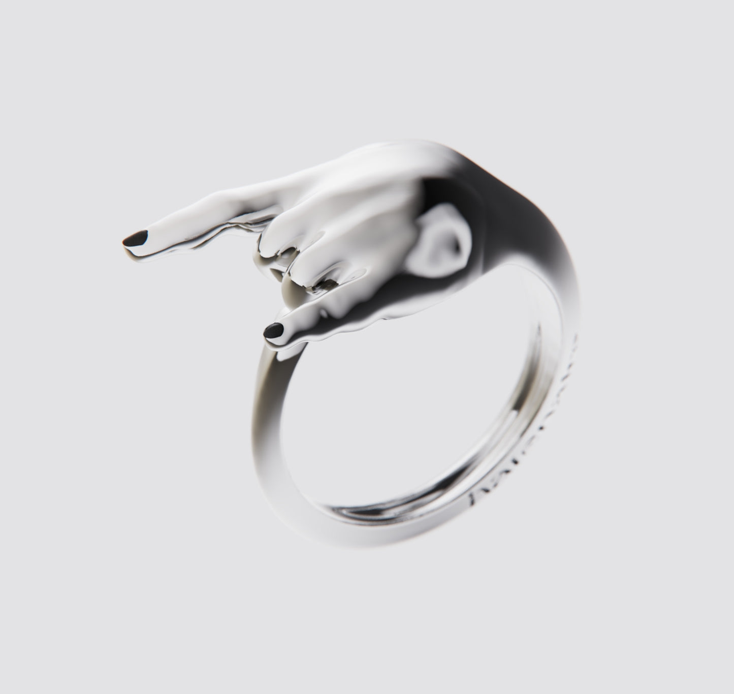 SILVER HAND HORNS RING